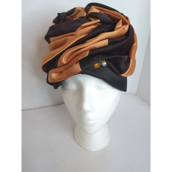 Vintage Satin Swirl Mod Turban Style Hat Cap Rhinestone Detail - Picture 13 of 15